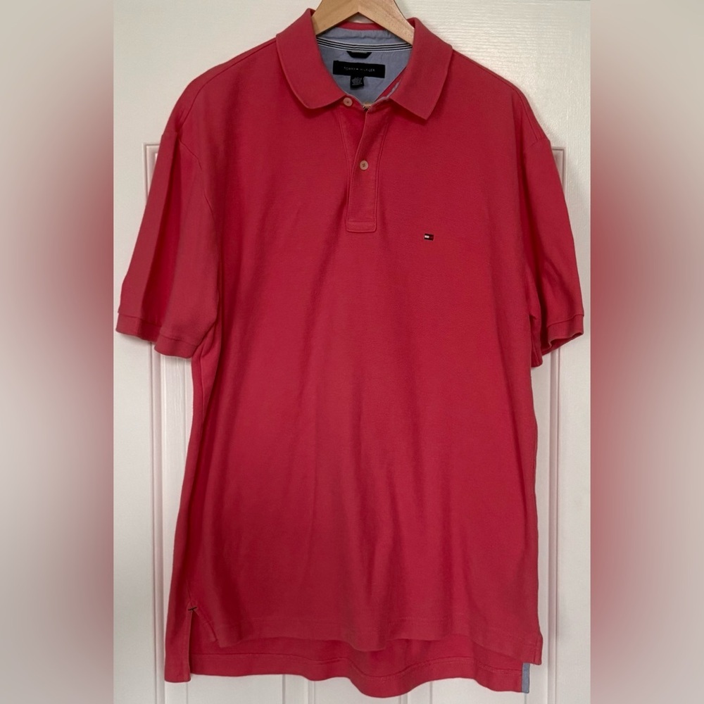 Tommy Hilfiger Men's L Pink Polo Shirt 100% Cotton Flag Logo Preppy - Picture 10 of 13